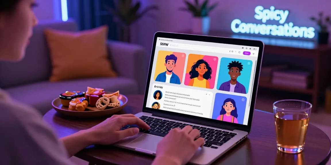 Interactive scene of NSFW AI chat on a sleek tablet, showcasing engaging character visuals
