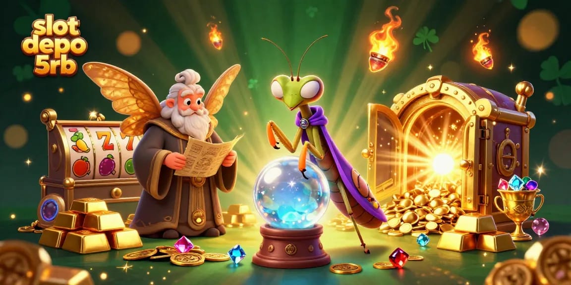 Spin the reels with slot depo 5rb and uncover golden treasures in this captivating casino scene!