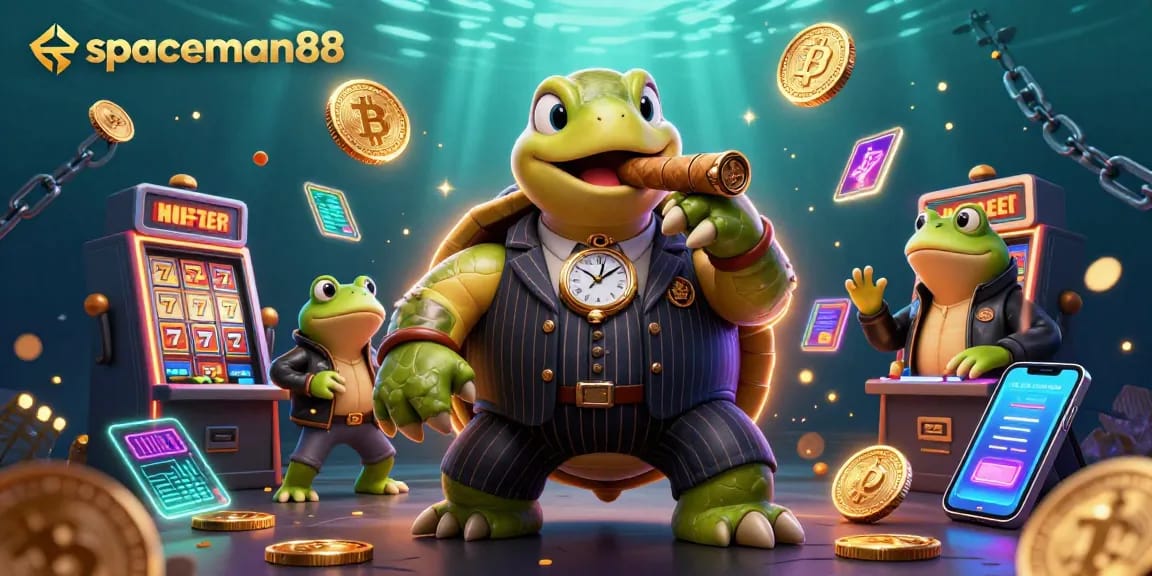 Experience a thrilling casino scene with spaceman88's cartoon characters and vibrant slot elements