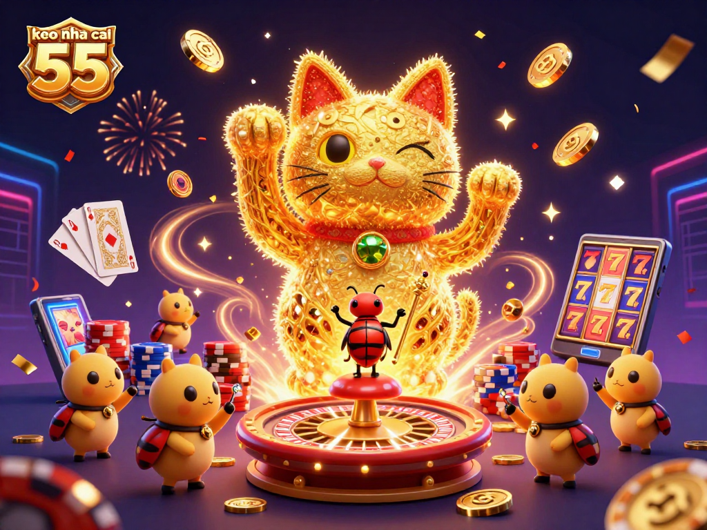 Bet on luck with keo nha cai 55 as golden fireflies and vibrant casino symbols come alive!