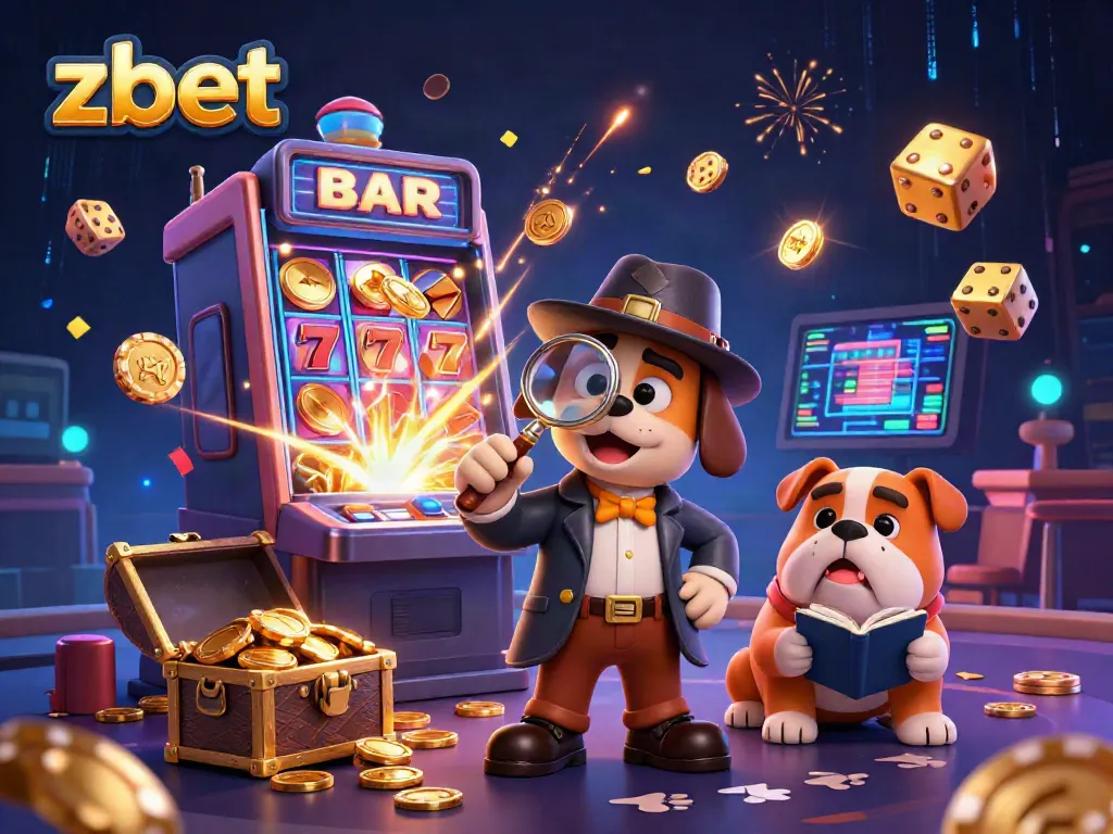 Experience jackpot excitement at ZBET with a detective dog duo uncovering clues in a vibrant casino.