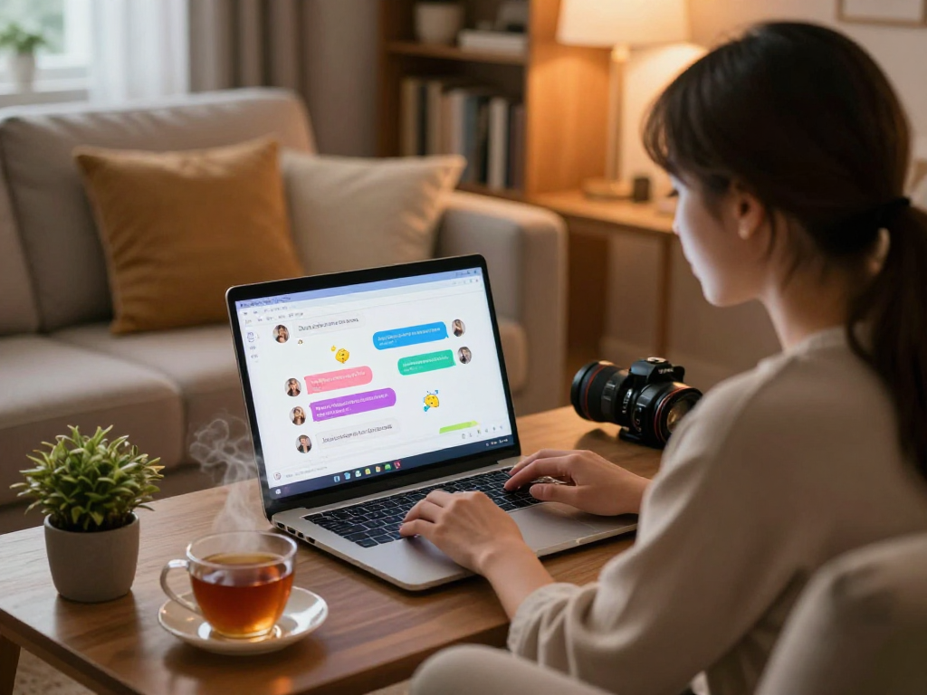 Engaging ai porn chat interface illuminating a cozy living room.