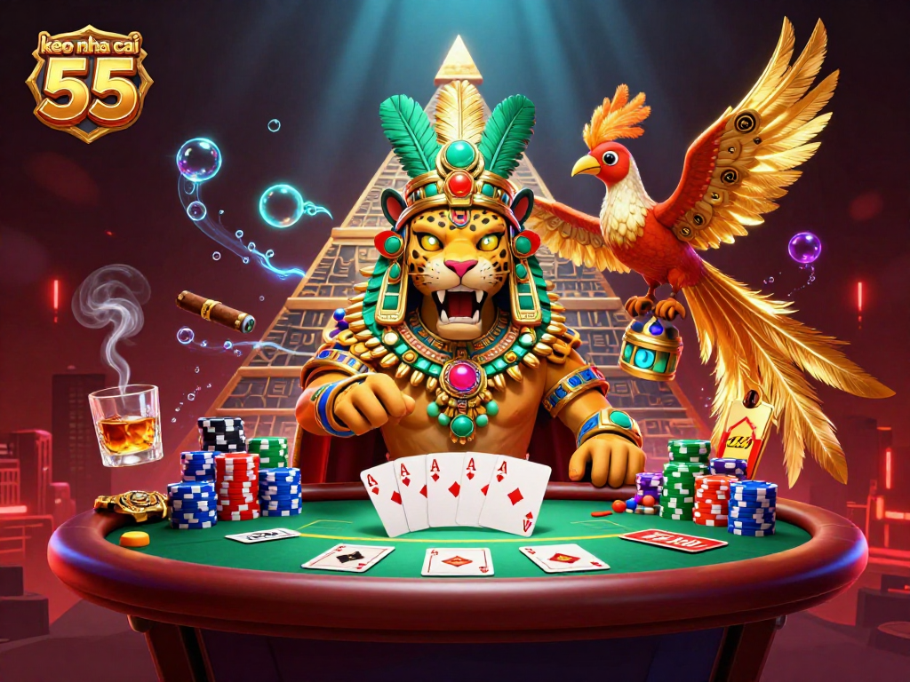Experience thrilling live casino action with "keo nha cai 55" in this vibrant 3D digital scene.