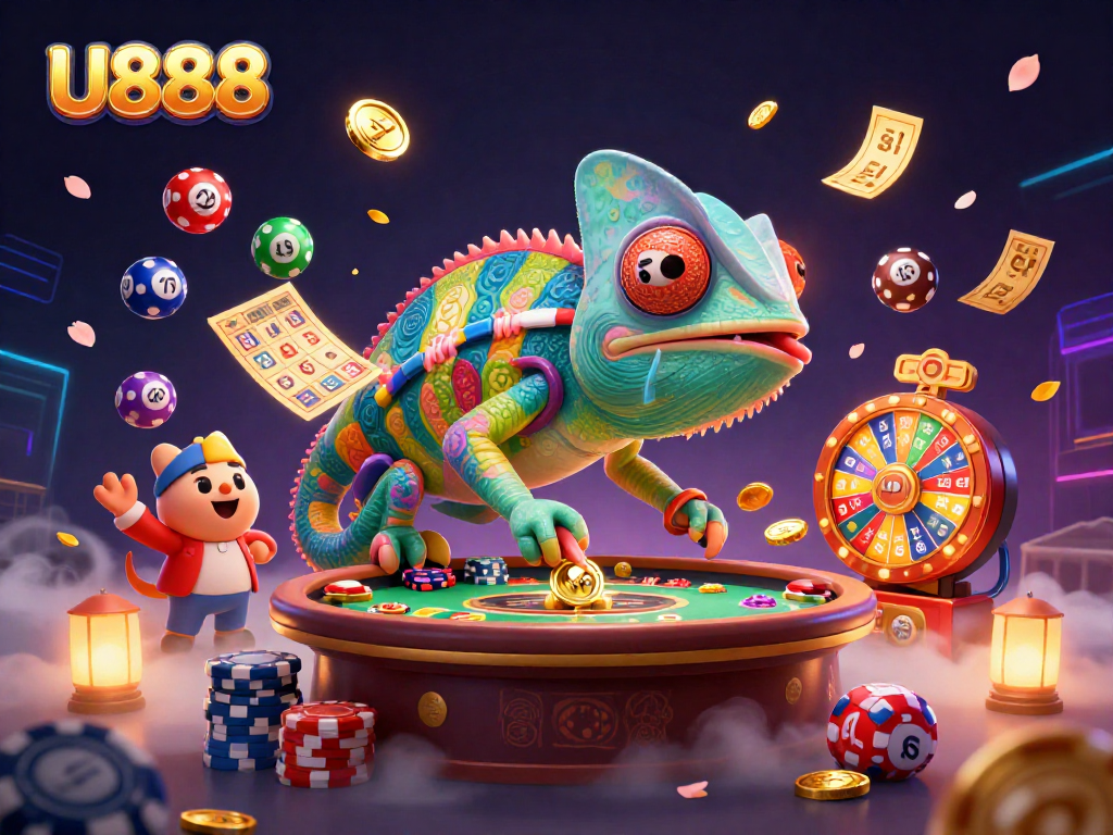 Experience the vibrant world of U888 with a dynamic casino scene showcasing exciting gaming action.