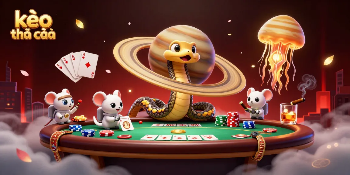Engage with kèo nhà cái as astronaut mice bet on a cosmic roulette wheel in a vibrant casino scene.