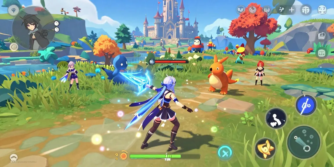 Engaging hentai game scene with anime characters exploring a vibrant fantasy world