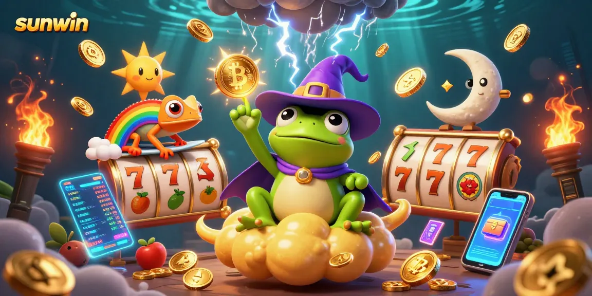 Experience the excitement of sunwin with vibrant casino elements and characters in a dynamic golden scene