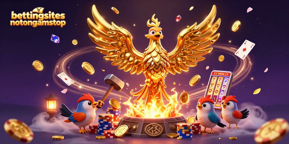 Bettingsitesnotongamstop highlights exciting horse racing betting options with a golden phoenix and dynamic gaming scenes.