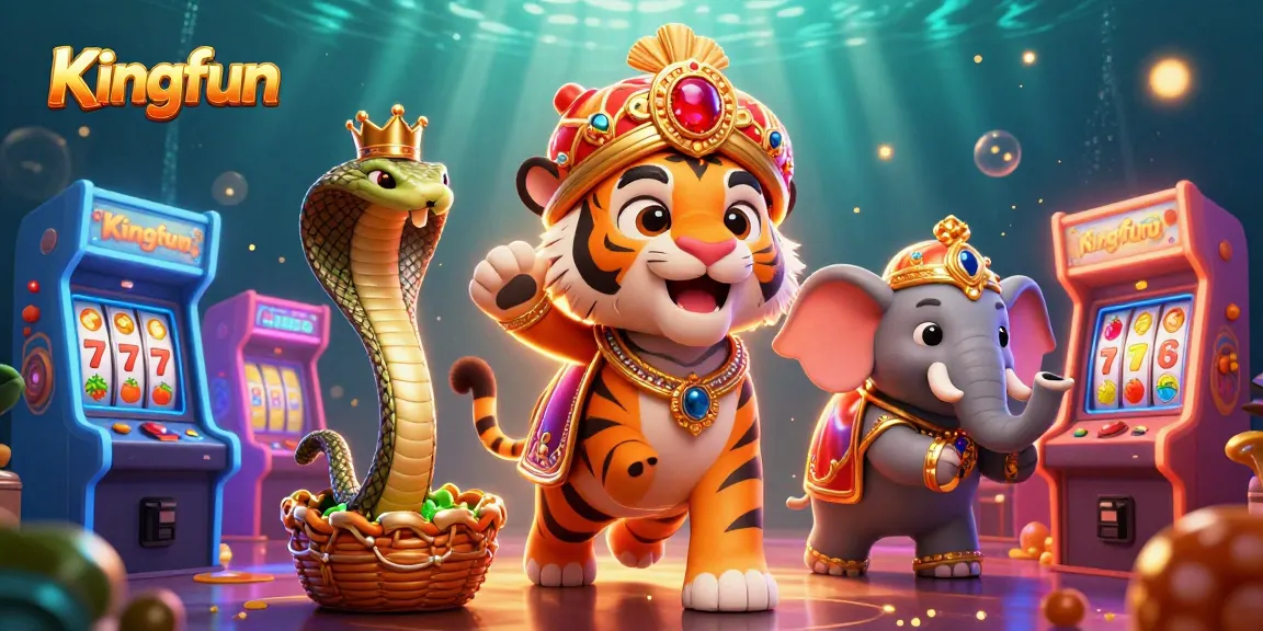 Win big with Kingfun's vibrant 3D illustration featuring unforgettable characters and dynamic game elements.